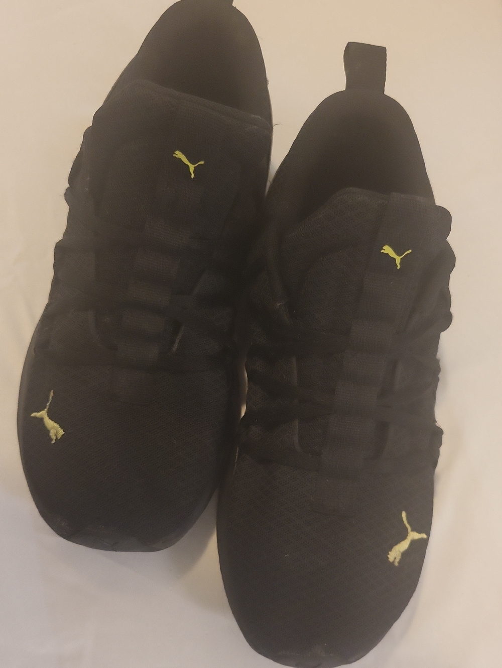 Puma Black Sneakers with Neon Yellow Logo Accents